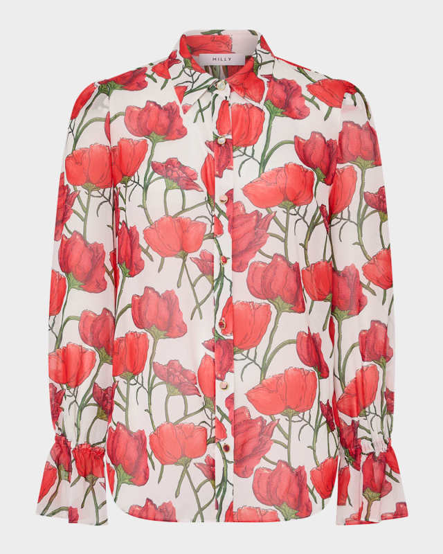 Lacey Peony Button-Front Blous